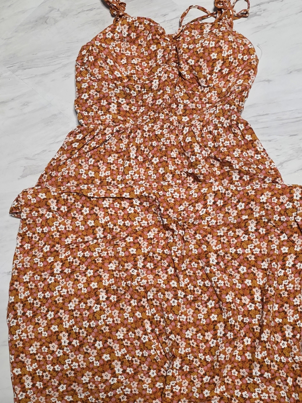 AUW Rust Orange Floral Smocked Bandeau Top